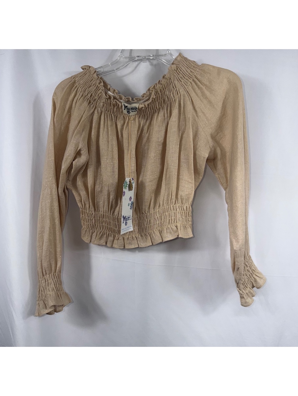 Show Me Your Mumu M Gold Lurex Cropped Blouse NWT